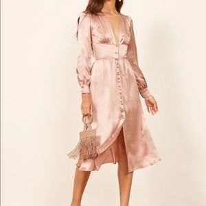 Reformation Nicola Dress, Blush Silk, size 2.